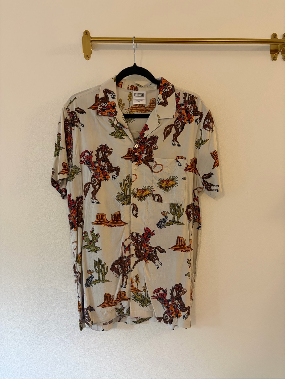 Marvel Deadpool Cowboy & Cactus Short-Sleeve Button-Down Shirt